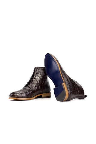 Ambrogio Handmade Dark Brown Crocodile Embossed Jumper Boots (AMB2515)-AmbrogioShoes