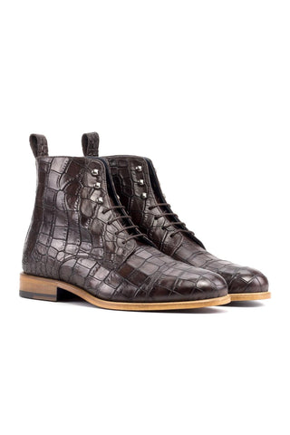 Ambrogio Handmade Dark Brown Crocodile Print Jumper Boots (AMB2515)-AmbrogioShoes