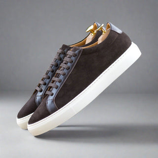 Ambrogio Handmade Dark Brown Suede Low Top Sneakers (AMB2523)-AmbrogioShoes