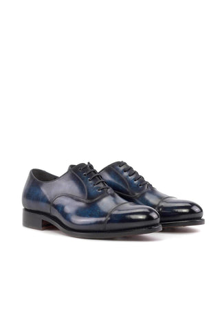 Ambrogio Handmade Denim Patina Leather Cap-Toe Oxfords (AMB2455)-AmbrogioShoes