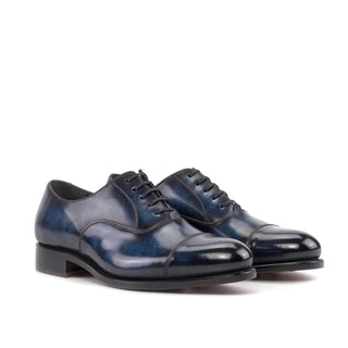 Ambrogio Handmade Denim Patina Leather Cap-Toe Oxfords (AMB2455)-AmbrogioShoes