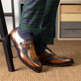 Ambrogio Handmade Fire Patina Leather Monk Strap (AMB2459)-AmbrogioShoes
