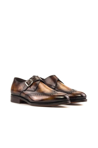 Ambrogio Handmade Fire Patina Leather Monk Strap (AMB2459)-AmbrogioShoes