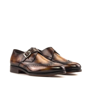 Ambrogio Handmade Fire Patina Leather Monk Strap (AMB2459)-AmbrogioShoes