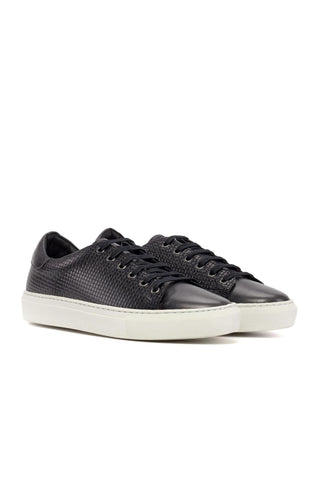 Ambrogio Handmade Gray Calf-Skin / Woven Leather Trainer Sneakers (AMB2482)-AmbrogioShoes