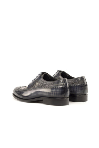 Ambrogio Handmade Gray Crocodile Embossed / Patina Leather Longwing Blucher Oxfords (AMB2244)-AmbrogioShoes