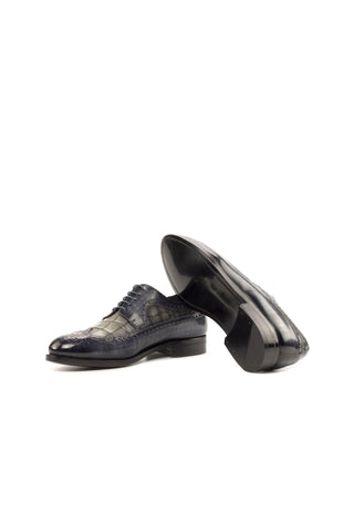 Ambrogio Handmade Gray Crocodile Embossed / Patina Leather Longwing Blucher Oxfords (AMB2244)-AmbrogioShoes