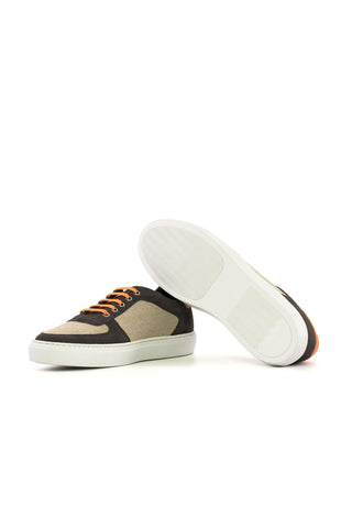 Ambrogio Handmade Ice, Gray & Orange Linen / Suede Low Top Trainer Sneakers (AMB2532)-AmbrogioShoes
