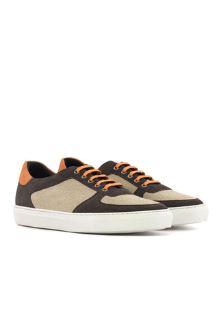 Ambrogio Handmade Ice, Gray & Orange Linen / Suede Low Top Trainer Sneakers (AMB2532)-AmbrogioShoes