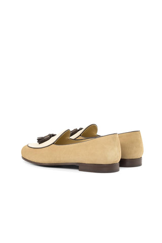 Ambrogio Handmade Ivory, Camel & Dark Brown Suede / Calf-Skin Leather Belgian Loafers (AMB2563)-AmbrogioShoes