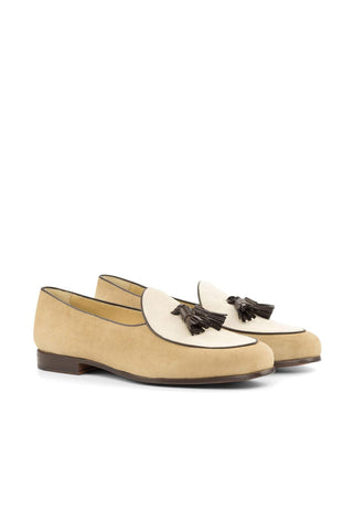 Ambrogio Handmade Ivory, Camel & Dark Brown Suede / Calf-Skin Leather Belgian Loafers (AMB2563)-AmbrogioShoes