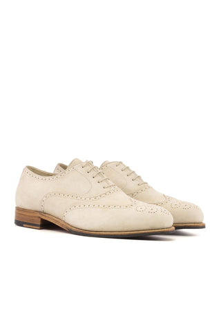Ambrogio Handmade Ivory Suede Wingtip Oxfords (AMB2431)-AmbrogioShoes