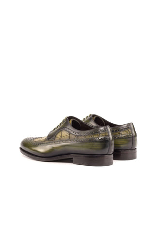 Ambrogio Handmade Khaki & Olive Crocodile Embossed / Patina Leather Longwing Blucher Oxfords (AMB2242)-AmbrogioShoes