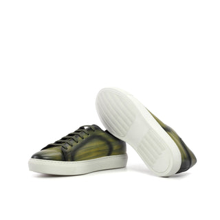 Ambrogio Handmade Khaki Patina Leather Trainer Sneakers (AMB2453)-AmbrogioShoes