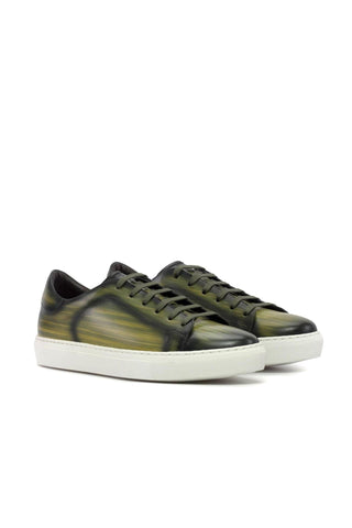 Ambrogio Handmade Khaki Patina Leather Trainer Sneakers (AMB2453)-AmbrogioShoes