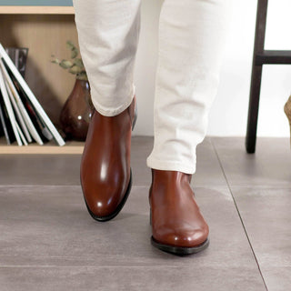 Ambrogio Handmade Medium Brown Calf-Skin Leather Chelsea Boots (AMB2463)-AmbrogioShoes