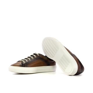 Ambrogio Handmade Medium Brown Calf-Skin / Woven Leather Trainer Sneakers (AMB2480)-AmbrogioShoes