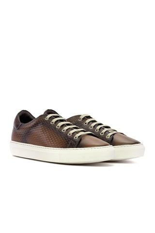 Ambrogio Handmade Medium Brown Calf-Skin / Woven Leather Trainer Sneakers (AMB2480)-AmbrogioShoes