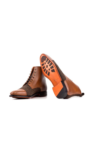 Ambrogio Handmade Medium Brown & Gray Fabric / Calf-Skin Leather Jumper Boots (AMB2500)-AmbrogioShoes