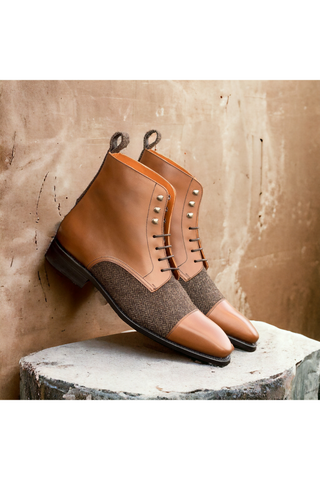 Ambrogio Handmade Medium Brown & Gray Fabric / Calf-Skin Leather Jumper Boots (AMB2500)-AmbrogioShoes