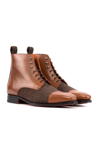 Ambrogio Handmade Medium Brown & Gray Fabric / Calf-Skin Leather Jumper Boots (AMB2500)-AmbrogioShoes