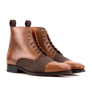 Ambrogio Handmade Medium Brown & Gray Fabric / Calf-Skin Leather Jumper Boots (AMB2500)-AmbrogioShoes