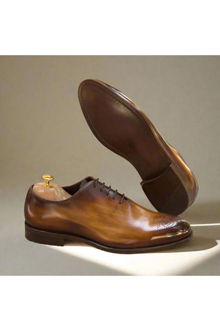 Ambrogio Handmade Men's Handmade Custom Made Shoes Cognac Patina Leather Oxfords (AMB1290)