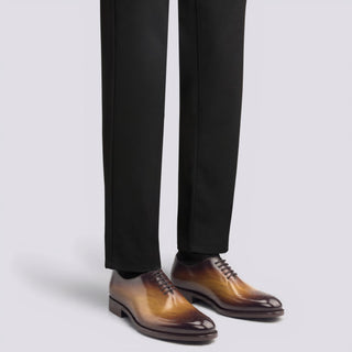 Ambrogio Handmade Men's Handmade Custom Made Shoes Cognac Patina Leather Oxfords (AMB1290)-AmbrogioShoes