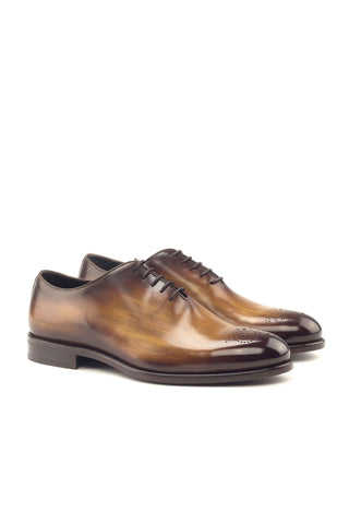 Ambrogio Handmade Men's Handmade Custom Made Shoes Cognac Patina Leather Oxfords (AMB1290)