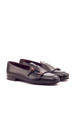 Ambrogio Handmade Men's Handmade Custom Made Shoes Dark Brown Leather Monk-Straps Loafers (AMB1276)-AmbrogioShoes