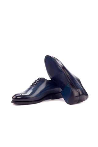 Ambrogio Handmade Men's Handmade Custom Made Shoes Denim Blue Patina Leather Oxfords (AMB1305)