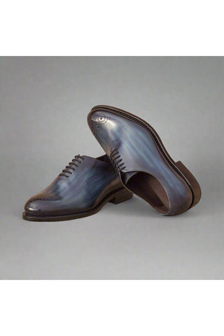Ambrogio Handmade Men's Handmade Custom Made Shoes Denim Blue Patina Leather Oxfords (AMB1305)
