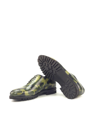 Ambrogio Handmade Men's Handmade Custom Made Shoes Khaki Green Camo Patina Leather Oxfords (AMB1303)