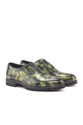 Ambrogio Handmade Men's Handmade Custom Made Shoes Khaki Green Camo Patina Leather Oxfords (AMB1303)