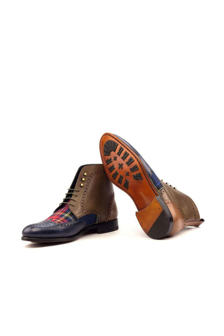 Ambrogio Handmade Men's Handmade Custom Made Shoes Multi-Color Leather Military Brogue Boots (AMB1253)-AmbrogioShoes