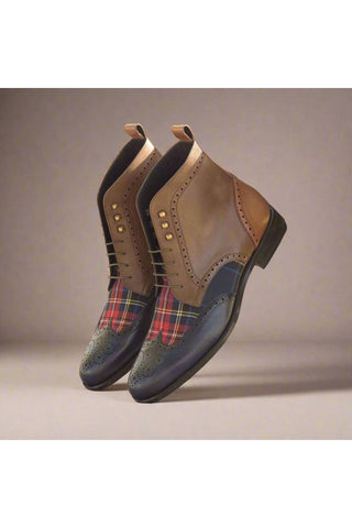 Ambrogio Handmade Men's Handmade Custom Made Shoes Multi-Color Leather Military Brogue Boots (AMB1253)-AmbrogioShoes
