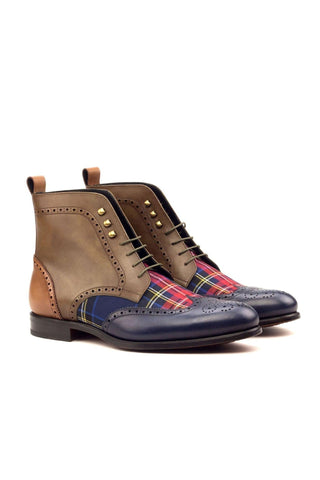 Ambrogio Handmade Men's Handmade Custom Made Shoes Multi-Color Leather Military Brogue Boots (AMB1253)-AmbrogioShoes