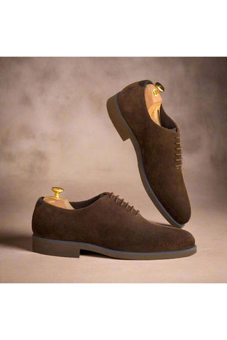 Ambrogio Handmade Men's Handmade Custom Made Shoes Navy & Brown Lux Suede Oxfords (AMB1289)