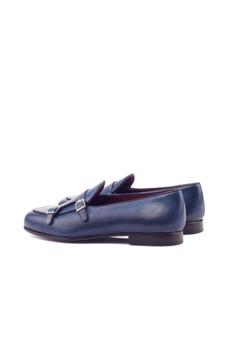 Ambrogio Handmade Men's Handmade Custom Made Shoes Navy Leather Monk Slipper Loafers (AMB1284)-AmbrogioShoes