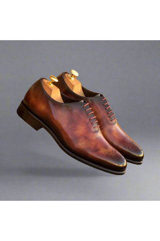 Ambrogio Handmade Men's Handmade Custom Made Shoes Orange Fire Patina Leather Oxfords (AMB1296)