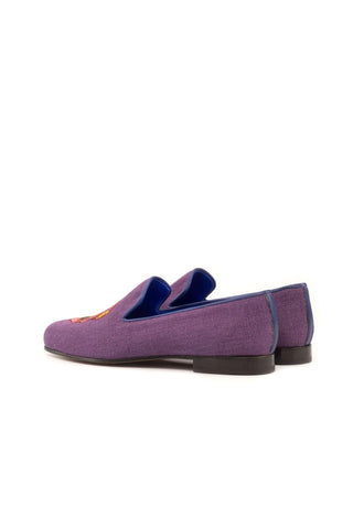 Ambrogio Handmade Men's Handmade Custom Made Shoes Purple Linen Fabric / Leather Wellington Loafers (AMB1308)-AmbrogioShoes