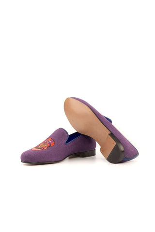 Ambrogio Handmade Men's Handmade Custom Made Shoes Purple Linen Fabric / Leather Wellington Loafers (AMB1308)-AmbrogioShoes