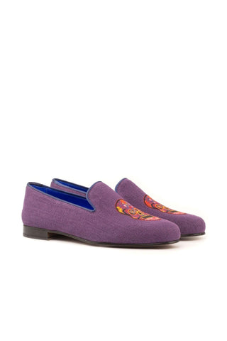 Ambrogio Handmade Men's Handmade Custom Made Shoes Purple Linen Fabric / Leather Wellington Loafers (AMB1308)-AmbrogioShoes