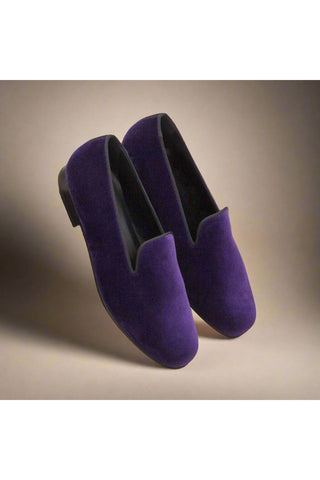 Ambrogio Handmade Men's Handmade Custom Made Shoes Purple Velvet Wellington Loafers (AMB1310)