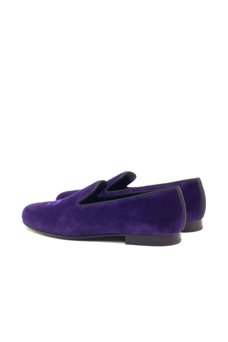Ambrogio Handmade Men's Handmade Custom Made Shoes Purple Velvet Wellington Slip-On Loafers (AMB1316)