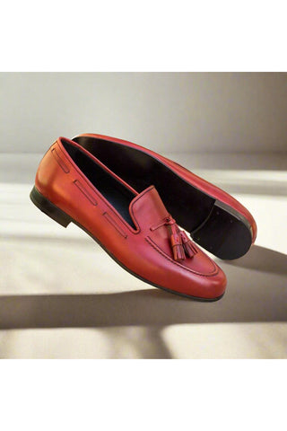 Ambrogio Handmade Men's Handmade Custom Made Shoes Red Leather Wellington Loafers (AMB1311)-AmbrogioShoes