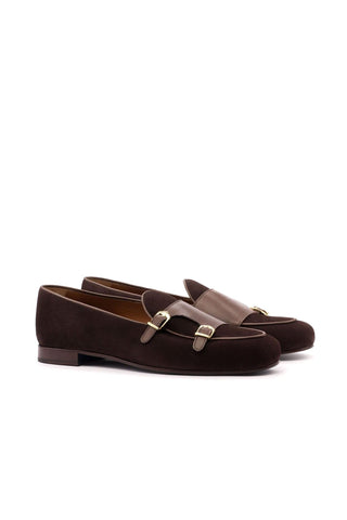 Ambrogio Handmade Men's Handmade Custom Made Shoes Two-Tone Brown Suede / Leather Monk Slipper Loafers (AMB1279)-AmbrogioShoes
