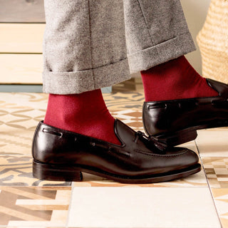 Ambrogio Handmade Men's Shoes Black Calf-Skin Leather Tassels Loafers (AMB2317)-AmbrogioShoes