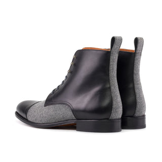 Ambrogio Handmade Men's Shoes Black & Gray Fabric / Calf-Skin Leather Jumper Boots (AMB2501)-AmbrogioShoes