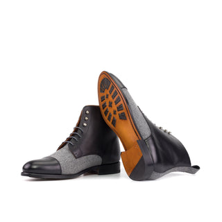 Ambrogio Handmade Men's Shoes Black & Gray Fabric / Calf-Skin Leather Jumper Boots (AMB2501)-AmbrogioShoes